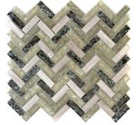 Piastrelle Mosaico Traslucido Grigio-Verde Fischgraet Cristallo Pietra MO