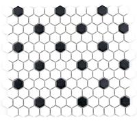 Piastrelle per mosaico, mosaico, in ceramica, piastrelle esagonali, colore: nero e bianco opaco