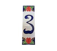 Piastrelle per numeri civici in ceramica dipinta a mano con rosa rossa italiana, 15 cm x 4,8 cm (numero 3 rosso)
