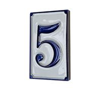 Piastrelle per numeri civici in ceramica italiana, dipinte a mano, semplici, bianche e blu, con lettere e numeri, 11 x 7 cm (numero 5)