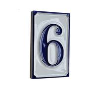 Piastrelle per numeri civici in ceramica italiana, dipinte a mano, semplici, bianche e blu, con lettere e numeri, 11 x 7 cm (numero 6)