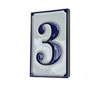 Piastrelle per numeri civici in ceramica italiana, dipinte a mano, semplici, bianche e blu, con lettere e numeri, 11 x 7 cm (numero 3)