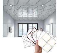 Piastrelle per Soffitti Pannelli per Soffitto Lucidi da Staccare e Attaccare, Piastrelle Decorative per Soffitto in Polistirolo con Texture in Marmo, Adesivi da Parete Sospesi per Soggiorno(I,80pcs)