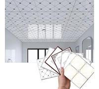 Piastrelle per Soffitti Pannelli per Soffitto Lucidi da Staccare e Attaccare, Piastrelle Decorative per Soffitto in Polistirolo con Texture in Marmo, Adesivi da Parete Sospesi per Soggiorno(E,5pcs)