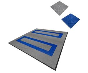 Piastrelle Ventilate Modulari 165 Grigie e 60 Blu, 6m x 6m, Polipropilene Antiscivolo, Resistenza 5T, Perfette per Garage, Officine e Spazi Multiuso, Set Completo con Bordi
