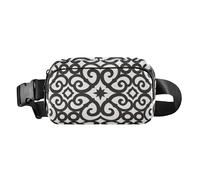 Piatta Motivo Geometrico Palmette Modello Nero Alla Moda Crossbody Bag Marsupio per donna d'affari Grande Capacità con Cinghia Regolabile per Viaggi Corsa Escursionismo mariconeras de cintura, modello