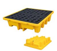 Piattaforma di contenimento delle fuoriuscite con tasche di scarico e carrello elevatore, vassoio modulare impilabile per pallet per barile di tonnellata, base in polietilene a prova di perdite, 50 x