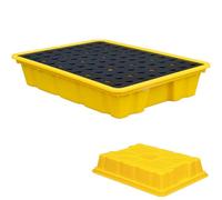 Piattaforma di contenimento delle fuoriuscite con tasche di scarico e carrello elevatore, vassoio modulare impilabile per pallet per barile di tonnellata, base in polietilene a prova di perdite, 50 x