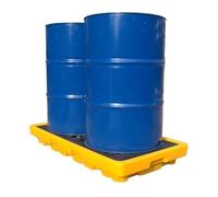 Piattaforma di contenimento per fuoriuscite industriali, Vassoio modulare per 1/2 Fusto, Pallet per fuoriuscite Resistente Giallo e Nero con Scarico e Tasche per Carrello elevatore, 72x72x16