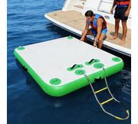 Piattaforma Gonfiabile Stabile Spessa 15 cm, materassino Galleggiante per più Persone con scaletta in Corda e Borsa per Il Trasporto per Spiaggia, Lago, Gite in Barca e Mare,Verde,180x300x150cm