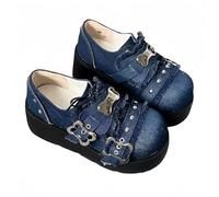 Piattaforma Gotica Donna Mary Jane Scarpe con Catena Stella Cuore Vintage Punta Rotonda per Le Donne cinturina Caviglia Pompe Tacco Grosso Uniforme Festa Balli Abito Scarpe