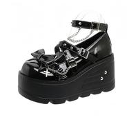 Piattaforma Gotica Donna Mary Jane Scarpe con Catena Stella Cuore Vintage Punta Rotonda per Le Donne cinturina Caviglia Pompe Tacco Grosso Uniforme Festa Balli Abito Scarpe