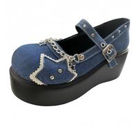 Piattaforma Gotica Donna Mary Jane Scarpe con Catena Stella Cuore Vintage Punta Rotonda per Le Donne cinturina Caviglia Pompe Tacco Grosso Uniforme Festa Balli Abito Scarpe
