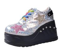 Piattaforma Gotica Donna Mary Jane Scarpe con Catena Stella Cuore Vintage Punta Rotonda per Le Donne cinturina Caviglia Pompe Tacco Grosso Uniforme Festa Balli Abito Scarpe
