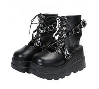 Piattaforma Gotica Donna Mary Jane Scarpe con Catena Stella Cuore Vintage Punta Rotonda per Le Donne cinturina Caviglia Pompe Tacco Grosso Uniforme Festa Balli Abito Scarpe