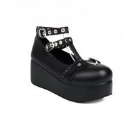 Piattaforma Gotica Donna Mary Jane Scarpe con Catena Stella Cuore Vintage Punta Rotonda per Le Donne cinturina Caviglia Pompe Tacco Grosso Uniforme Festa Balli Abito Scarpe