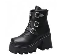 Piattaforma Gotica Donna Mary Jane Scarpe con Catena Stella Cuore Vintage Punta Rotonda per Le Donne cinturina Caviglia Pompe Tacco Grosso Uniforme Festa Balli Abito Scarpe