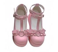 Piattaforma Gotica Donna Mary Jane Scarpe con Catena Stella Cuore Vintage Punta Rotonda per Le Donne cinturina Caviglia Pompe Tacco Grosso Uniforme Festa Balli Abito Scarpe