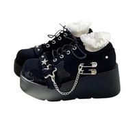 Piattaforma Gotica Donna Mary Jane Scarpe con Catena Stella Cuore Vintage Punta Rotonda per Le Donne cinturina Caviglia Pompe Tacco Grosso Uniforme Festa Balli Abito Scarpe