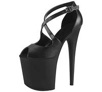 Piattaforma Incrociata da Donna Tacchi Alti 20CM Stiletto Casual Stile Romano Sandali Pompe per Feste Stripper Club Pole Scarpe da Ballo di Grandi Dimensioni 34-46,Nero,38 EU