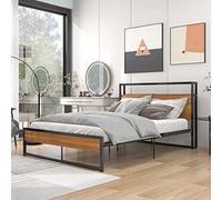 Piattaforma letto in metallo con prese, porte USB e supporto a 14 doghe, testata e pediera dal design speciale, senza bisogno di molle, 209 cm di lunghezza x 141 cm di larghezza x 99 cm di altezza