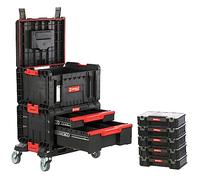 Piattaforma mobile con cassette degli attrezzi e 5 organizer Set da officina modulare collegato PRO
