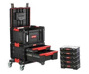 Piattaforma mobile con cassette degli attrezzi e 5 organizer Set da officina modulare collegato PRO