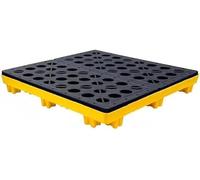 Piattaforma modulare di controllo delle fuoriuscite per fusti dell'olio - Pallet di contenimento impilabile con scarico e carrello elevatore, vassoio per grata resistente (120 x 60 x 18 cm) per la