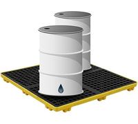 Piattaforma modulare for il controllo delle fuoriuscite, grande contenitore in plastica antiscivolo, pallet giallo e nero impilabile for fusti di olio industriali con vassoio(120x60x10cm)