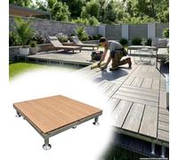 Piattaforma Modulare Rialzata in Legno Composito, Piastrelle Impermeabile | Altezza Regolabile, Patio Piattaforma In Composito Con Telaio Metallico Per Campeggio Giardino(Light brown,84cm/33in)
