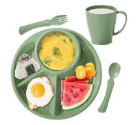 Piatti a scomparti, piatti per con separatori, ciotola ovale a 4 scomparti con forchetta cucchiaio e tazza d'acqua per frutta verdura carne, dessert cereali