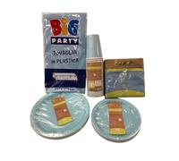 PIATTI BICCHIERI TOVAGLIOLI CARTA TOVAGLIA PLASTICA AZZURRO SET PER 25 PERSONE