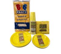 PIATTI BICCHIERI TOVAGLIOLI CARTA TOVAGLIA PLASTICA GIALLO SET PER 25 PERSONE