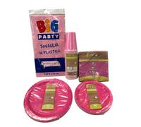 PIATTI BICCHIERI TOVAGLIOLI CARTA TOVAGLIA PLASTICA ROSA FUCSIA SET 25 PERSONE