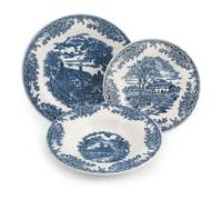 Piatti Churchill BrookBlue da Tavola, 18 Pezzi, Bianchi e Blu