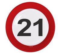 Piatti con segnale stradale 21 anni - 8 pezzi