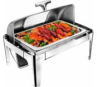 Piatti da buffet in acciaio inox, capacità 9 l, durevoli e resistenti al calore, con due bruciatori per calore prolungato, dimensioni: 64 x 46 x 44 cm