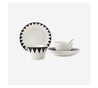 Piatti da cucina set di stoviglie, piastre e cucchiai, 6 pezzi, servizio per 2, set di piatti per la cena in ceramica personalizzati, piatti geometrici piatti da cucina.