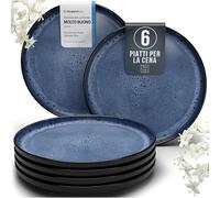 Piatti da Portata: Set di 6 piatti grandi in gres Ibiza - eleganti, compatibles lavastoviglie e microonde - servizio di stoviglie 6 persone, piatti neri blu profondoo