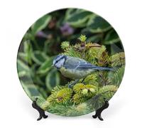 Piatti decorativi da appendere alla parete, 20 cm, piatto rotondo con supporto, piatti da portata in ceramica, piatto in porcellana con cinciallegra, decorazione da parete per la casa per il Ringraz