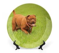 Piatti decorativi da appendere alla parete, 25 cm, piatto rotondo con supporto, piatti da portata in ceramica, piatto in porcellana con cane Dogue Mastiff color bordeaux, decorazione da parete per i