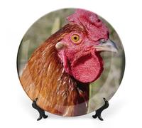 Piatti decorativi da appendere alla parete, 25 cm, piatto rotondo con supporto, piatti da portata in ceramica, piatto in porcellana con motivo di pollo e pollame, decorazione da parete per il Ringra