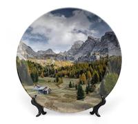 Piatti decorativi da appendere alla parete, 25 cm, piatto rotondo con supporto, piatti piani in ceramica, piatto in porcellana con paesaggio montano e vallivo, decorazione da parete per il Ringrazia
