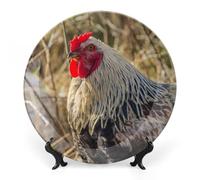 Piatti decorativi da appendere alla parete, 25 cm, piatto rotondo con supporto, piatti piani in ceramica, piatto in porcellana con gallina e gallo, decorazione da parete per Natale e Ringraziamento,