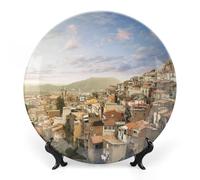 Piatti decorativi da appendere alla parete, 6", piatto rotondo con supporto, piatti da portata in ceramica, piatto in porcellana con architettura di una grande città, decorazione da parete per il Ri