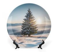 Piatti decorativi da appendere alla parete, 6", piatto rotondo con supporto, piatti da portata in ceramica, piatto in porcellana con paesaggio invernale natalizio, decorazione da parete per il Ringr