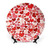 Piatti decorativi da appendere alla parete, 6", piatto rotondo con supporto, piatti da portata in ceramica, piatto in porcellana con cuore astratto rosso e rosa, decorazione da parete per il Ringraz
