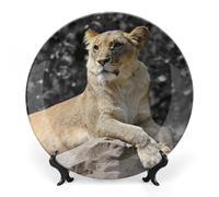 Piatti decorativi da appendere alla parete, 6", piatto rotondo con supporto, piatti da portata in ceramica, piatto in porcellana con leone, decorazione da parete per il Ringraziamento e Natale