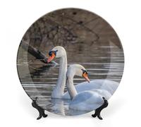 Piatti decorativi da appendere alla parete, 6", piatto rotondo con supporto, piatti piani in ceramica, piatto in porcellana con cigni, lago, animali e uccelli, decorazione da parete per il Ringrazia