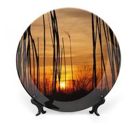 Piatti decorativi da appendere alla parete, 6", piatto rotondo con supporto, piatti piani in ceramica, piatto in porcellana con cielo estivo e tramonto romantico, decorazione da parete per il Ringra